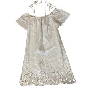 Madewell White Off Shoulder Embroidered Cotton Dress Sz S Boho Lace Hem Summer